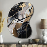 Back And Gold Marble Medley III - Asymmetric Metal Wall Clock