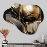 Gold And Black Captivating Marble IV - Asymmetric Metal Wall Clock