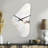 White And Gold Ripples Of Stone - Asymmetric Metal Wall Clock