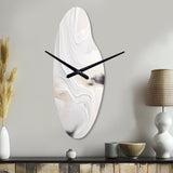 White And Gold Ripples Of Stone - Asymmetric Metal Wall Clock