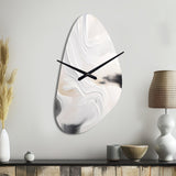 White And Gold Ripples Of Stone - Asymmetric Metal Wall Clock