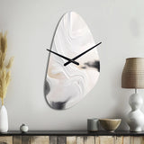 White And Gold Ripples Of Stone - Asymmetric Metal Wall Clock