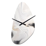 White And Gold Ripples Of Stone - Asymmetric Metal Wall Clock