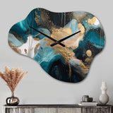 Green And Gold Mysterious Marble II - Asymmetric Metal Wall Clock