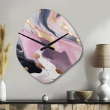 Pink And Gold Mysterious Marble V - Asymmetric Metal Wall Clock