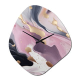 Pink And Gold Mysterious Marble V - Asymmetric Metal Wall Clock