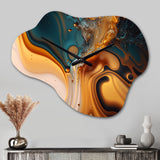 Yellow And Green Fluid Abstractions I - Asymmetric Metal Wall Clock