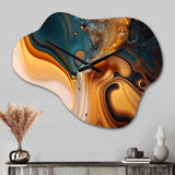 Yellow And Green Fluid Abstractions I - Asymmetric Metal Wall Clock