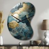 Blue And Gold Abstracted Harmonies Of Nature - Asymmetric Metal Wall Clock