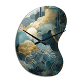 Blue And Gold Abstracted Harmonies Of Nature - Asymmetric Metal Wall Clock
