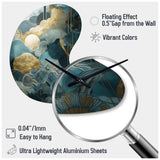 Blue And Gold Abstracted Harmonies Of Nature - Asymmetric Metal Wall Clock