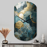 Blue And Gold Abstracted Harmonies Of Nature - Asymmetric Metal Wall Clock