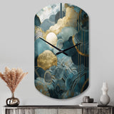 Blue And Gold Abstracted Harmonies Of Nature - Asymmetric Metal Wall Clock