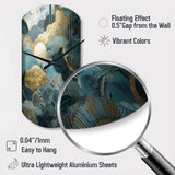 Blue And Gold Abstracted Harmonies Of Nature - Asymmetric Metal Wall Clock