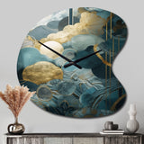Blue And Gold Abstracted Harmonies Of Nature - Asymmetric Metal Wall Clock