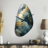 Blue And Gold Abstracted Harmonies Of Nature - Asymmetric Metal Wall Clock