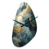 Blue And Gold Abstracted Harmonies Of Nature - Asymmetric Metal Wall Clock