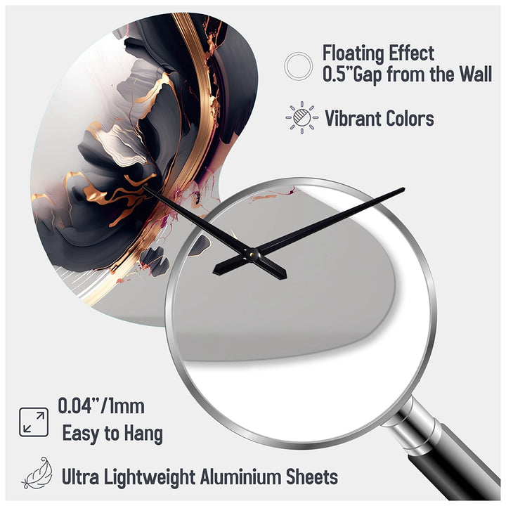 Rose gold Black Transcending Complexity I - Asymmetric Metal Wall Clock