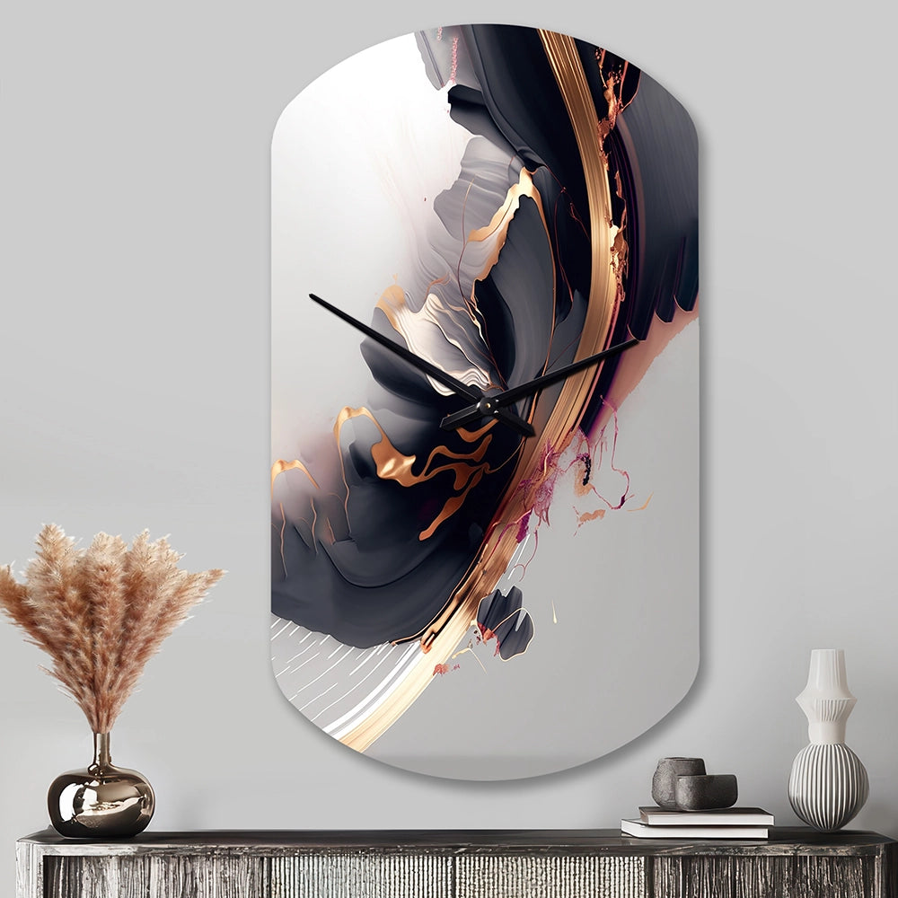 Rose gold Black Transcending Complexity I - Asymmetric Metal Wall Clock