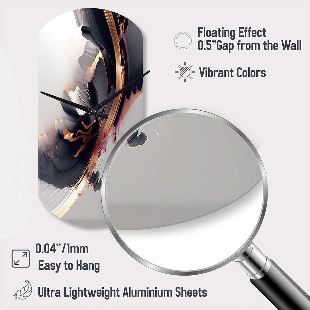 Rose gold Black Transcending Complexity I - Asymmetric Metal Wall Clock