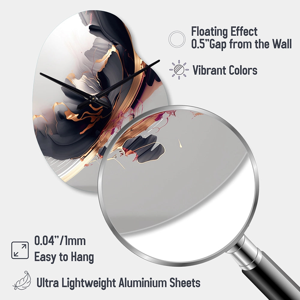 Rose gold Black Transcending Complexity I - Asymmetric Metal Wall Clock