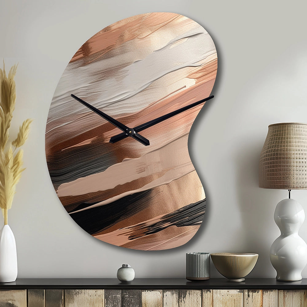 Rose gold And Pink Forms In Contemporary II - Asymmetric Metal Wall Clock