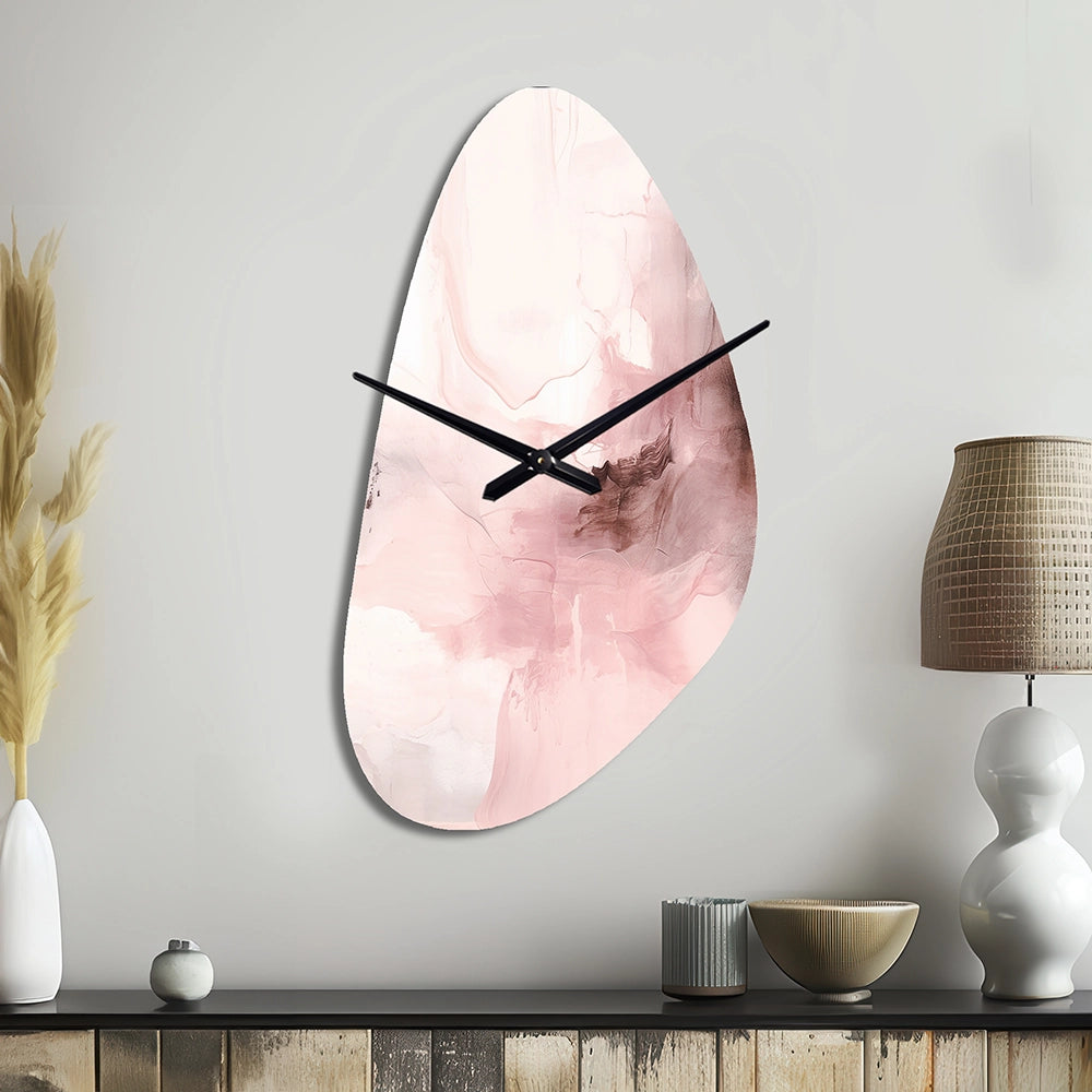 Pink Delicate Abstract Marble IV - Asymmetric Metal Wall Clock