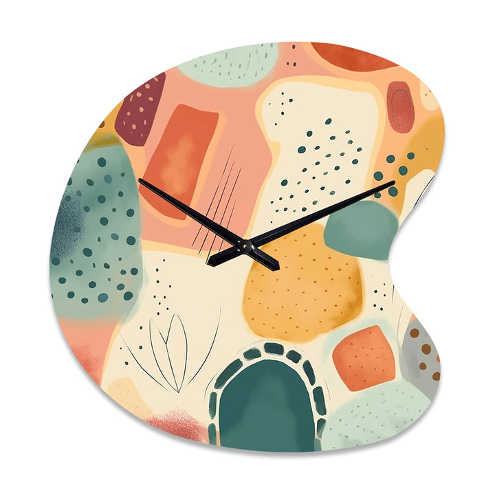 Orange Fun Pattern Of Shapes I - Asymmetric Metal Wall Clock
