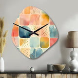 Orange Fun Pattern Of Shapes III - Asymmetric Metal Wall Clock