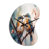 Blue Birds Sitting On Tree Branch III - Asymmetric Metal Wall Clock