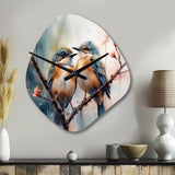 Blue Birds Sitting On Tree Branch III - Asymmetric Metal Wall Clock