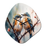 Blue Birds Sitting On Tree Branch III - Asymmetric Metal Wall Clock