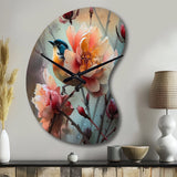 Blue Little Bird On Rose Tree Bunch II - Asymmetric Metal Wall Clock