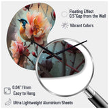 Blue Little Bird On Rose Tree Bunch II - Asymmetric Metal Wall Clock
