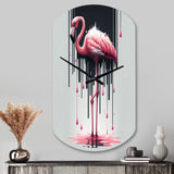 Flamingo With Paint Dripping1 - Asymmetric Metal Wall Clock