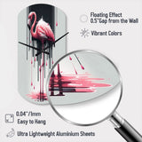 Flamingo With Paint Dripping1 - Asymmetric Metal Wall Clock