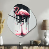 Flamingo With Paint Dripping1 - Asymmetric Metal Wall Clock