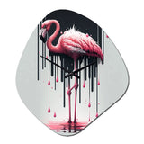Flamingo With Paint Dripping1 - Asymmetric Metal Wall Clock