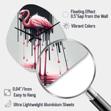 Flamingo With Paint Dripping1 - Asymmetric Metal Wall Clock