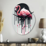 Flamingo With Paint Dripping1 - Asymmetric Metal Wall Clock