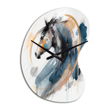 Black Horse Side Portrait II - Asymmetric Metal Wall Clock