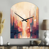 Modern Cubism Cityscape I - Asymmetric Metal Wall Clock