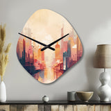 Modern Cubism Cityscape I - Asymmetric Metal Wall Clock