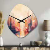 Modern Cubism Cityscape I - Asymmetric Metal Wall Clock