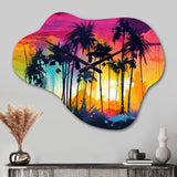 Vibrant Palm Trees III - Asymmetric Metal Wall Clock