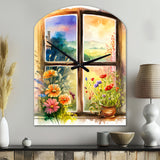 Summer Sunset Floral Window II - Asymmetric Metal Wall Clock