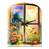 Summer Sunset Floral Window II - Asymmetric Metal Wall Clock