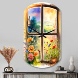 Summer Sunset Floral Window II - Asymmetric Metal Wall Clock