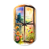 Summer Sunset Floral Window II - Asymmetric Metal Wall Clock