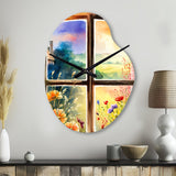 Summer Sunset Floral Window II - Asymmetric Metal Wall Clock